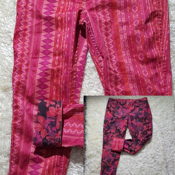 Flip Side Reversible Jeans Fuscia Floral/Aztec Skinny Jeans Size 13 (33x30) - Picture 1 of 15
